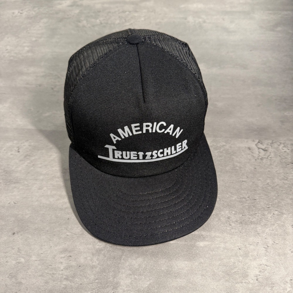 Vintage‎ AJD Trucker Snapback Hat Black American Truetzschler German Mesh Cap